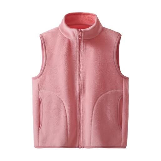 SEAUR gilet in pile leggero per bambini gilet autunnale caldo gilet invernale per bambini casual senza maniche giacca tinta unita cerniera 2-12 anni, drak rosa, 7-8 years