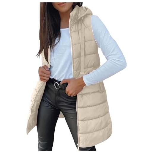 Generisch gilet lungo da donna, senza maniche, con cappuccio, in cotone, per autunno e inverno, leggero, con cappuccio, elegante, con chiusura lampo, con tasca, a, xxl