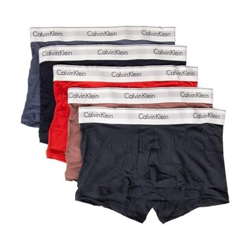 Calvin Klein boxer uomo ck confezione 5 pezzi elastico a vista cotone elasticizzato articolo nb3774a, mvo bl ind, shrl, pom rd, cap rs, spksy, size m/in 32-34 / cm. 81-86