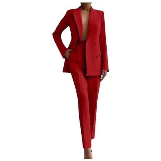 Generic completo da donna elegante in 2 pezzi, blazer doppiopetto e pantaloni da lavoro a gamba dritta, set elegante per ufficio e lavoro, rosso, m