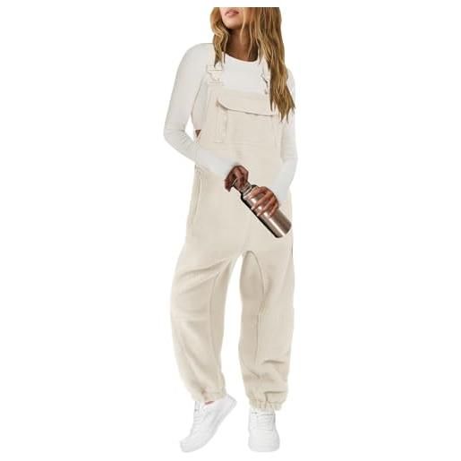 SENSERISE tuta invernale da donna, in pile, con spalline regolabili, salopette con 4 tasche, crema, small