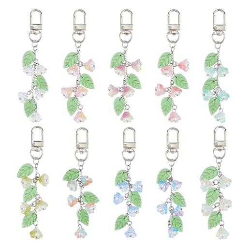SUPERFINDINGS 10 portachiavi con mughetto, con ciondolo a forma di fiore, con chiusura a vite, graziose borse decorative per chiavi dell'auto, zaino e borsetta