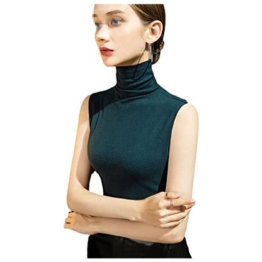 SaoBiiu primavera dolcevita tshirt donna senza maniche t-shirt tinta unita ufficio base t-shirt slim sexy canotte delle donne, blu 4140, s