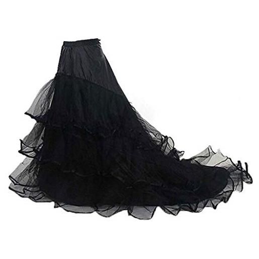 AWJUWHBJ 3 strati filato 2-cerchi sposa abito da sposa lungo trailing gonna sottogonna elastico f accessori da sposa per capelli, nero , taglia unica