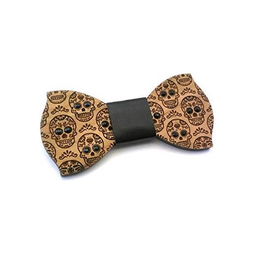 GIGETTO 1910 papillon legno gigetto strass teschio nodo ecopelle nero made in italy