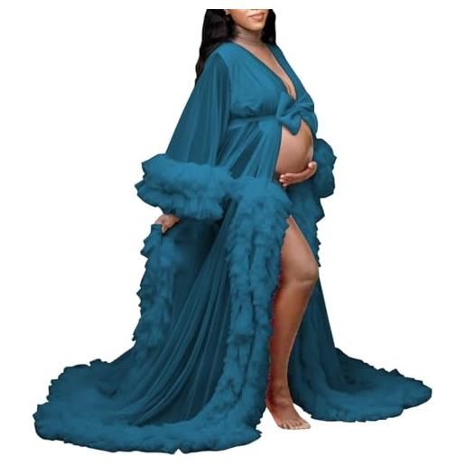 AHERKLL abito in tulle gonfio per donne incinte per servizio fotografico, lingerie trasparente lunga per baby shower, fotografia di gravidanza, vestito ah050, pavone, 46