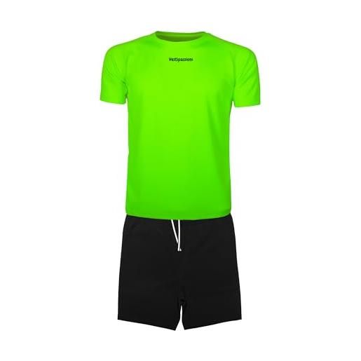 Vestipassioni completo sportivo - maglietta e pantaloncino con tasche - libertà di movimento per padel, tennis, atletica, palestra e tempo libero - comfort e stile (verde fluo, xxl)