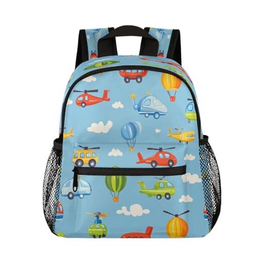 Entemne zaino per bambini per ragazze e ragazzi con motivo cartoni animati auto elicotteri zaino per bambini piccoli libri prescolare con cinturino toracico leggero asilo borsa per asilo nido
