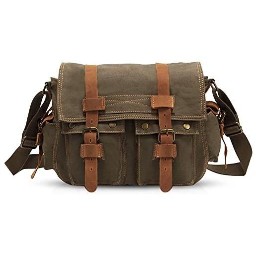 VARLIVOO uomo borse a spalla borsa a tracolla da uomo messenger borse14 laptop borse ventiquattr'ore scuola viaggio lavoro università tela army green