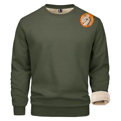 MAGCOMSEN felpa invernale da uomo, in pile, foderata, sportiva, calda, a maniche lunghe, con scollo rotondo, grigio scuro, m