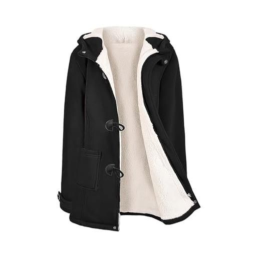 Yuson Girl felpe lunga con cappuccio donna cardigan con zip cappotto con cappuccio a maniche lunghe tinta unita giubbotto donna invernale giacche e cappotti in pile con 2 tasches(nero, xl)