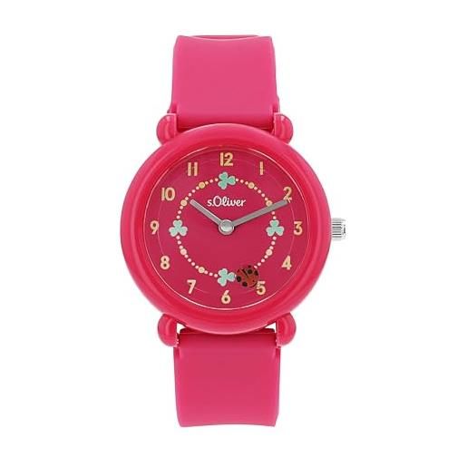 s.Oliver orologio da polso ragazze bambini orologio al quarzo analogico, con cinturino in silicone, rosa, 5 bar impermeabile, viene fornito in scatola regalo orologio, 2036533