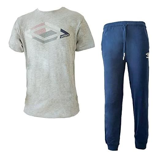 NewAge umbro tuta uomo pantalone lungo mezza manica in punto cotone art. 10280 (grigio/blu, m)