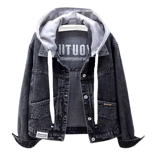 Generisch cappotto di lana da donna, nero, con cappuccio e collo di peluche con felpa invernale, caldo e versatile, in cotone, giacca di jeans, giacca di lana nera da donna, nero , m