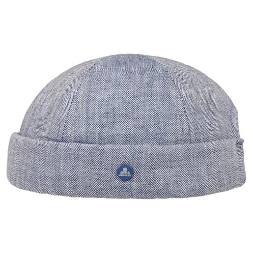 HAMMABURG berretto docker herringbone uomo - made in the eu beanie con risvolto risvolto, estate primavera/estate - l (58-59 cm) blu