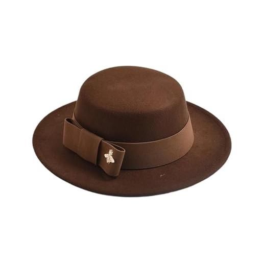 EFRJUWI cappello fedora da donna, elegante, formale, da matrimonio, decorato, da chiesa, con parte superiore piatta, da festa, da jazz. (coffee)