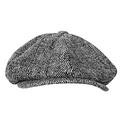 Wound coppola uomo berretto da strillone da uomo grigio a spina di pesce berretto con visiera piatta da donna uomo pittore cappello morbido autunno inverno cappelli berretto ottagonale, grigio, 60