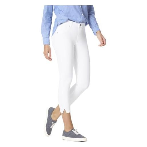HUE women's ankle slit essential denim capri, white, small