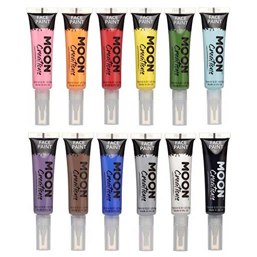 Moon Creations tubetti per pittura viso e corpo con applicatore a pennello | pronto per l'uso | cruelty free | pittura per il viso per bambini, adulti, festival, halloween, blu, 15ml