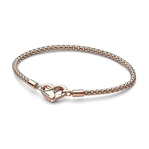 PANDORA bracciale moments con catena con borchie placcato in oro rosa 14 carati con chiusura a cuore, 17