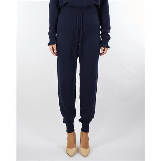 TWIN SET pantaloni blu in maglia di misto lana