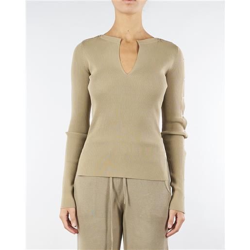 PATRIZIA PEPE maglia beige a costine con scollo a v
