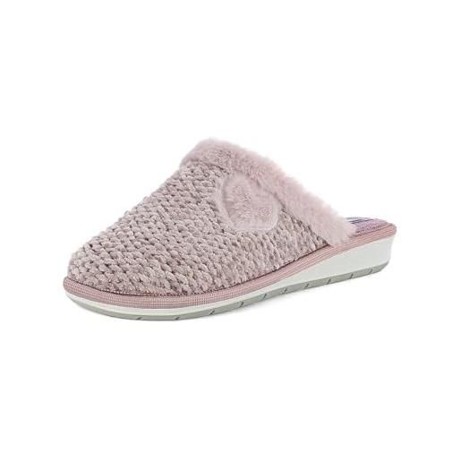 inblu pantofole donna con trama effetto lana e cuore, suola leggera con tacco 3cm, glicine, 39 eu