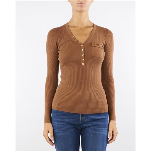 ELISABETTA FRANCHI maglia brown sugar a costine con taschino