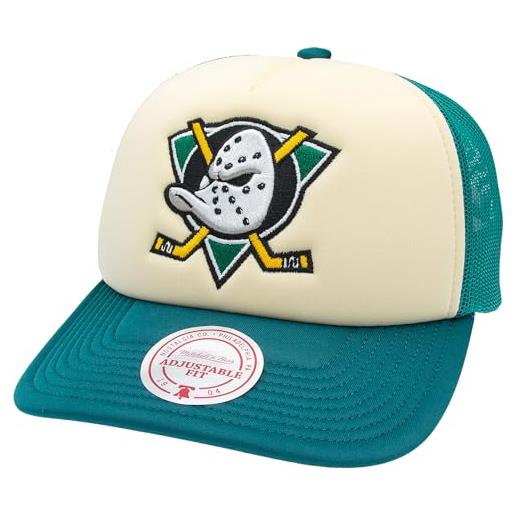 Mitchell & Ness nhl cappellino da hockey su ghiaccio, 100% poliestere, regolabile, uomo, donna, bambini, unisex, primavera, estate, autunno, inverno, anaheim ducks - tè, taglia unica