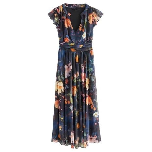 Next donne abito longuette per occasioni speciali con scollo a v e rete plissettata con stampa navy blue floral 50