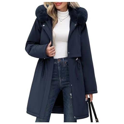RITOSTA cappotto donna lungo invernale caldo parka elegante giacca con cappuccio giubbino imbottito autunno invernali giubbotto casual giacca pile outwear con tasche cappuccio rimovibile in pelliccia