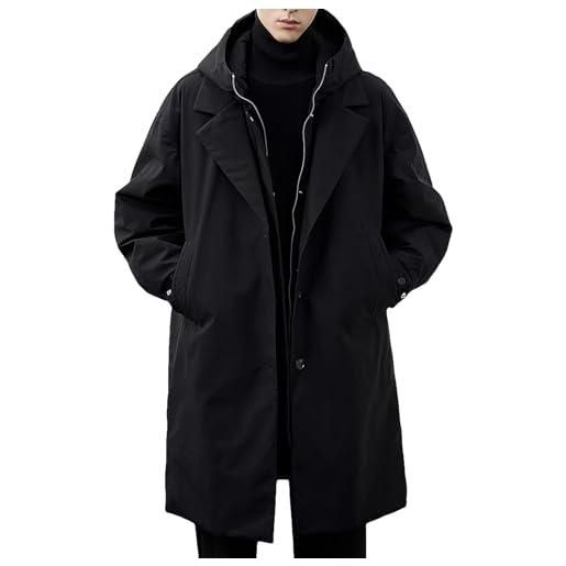 ANUFER uomo termico cotone imbottito giacca parka media lunghezza incappucciato inverno trench cappotto sn0706265 nero s