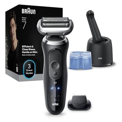 Braun serie 7 rasoio elettrico barba, wet&dry, regolabarba uomo, rasoio barba, 60 min di utilizzo, stazione smart. Care 4in1, +1 accessorio, senza fili, 100% impermeabile, 72-c1200cc, oro
