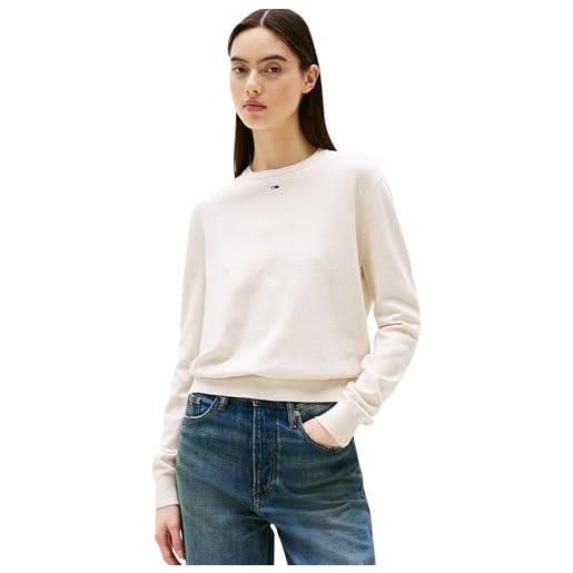 Tommy Jeans donna pullover essential crew in cotone, beige (oatmeal htr), xl