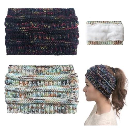 NyxSeat 2 fasce da donna a maglia - caldi paraorecchie invernali intrecciate, comode, foderate in pile per sport all'aria aperta