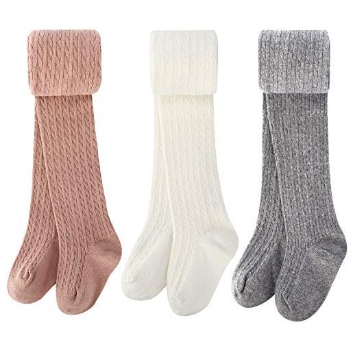 BOOPH collant per bambine e bambini, in cotone lavorato a maglia, e-3 pack, 6-7 anni