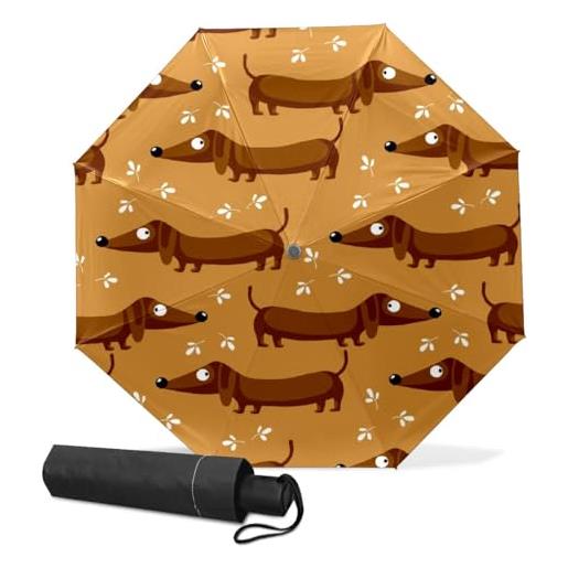 GISPOG ombrello pieghevole automatico, grazioso cane bassotto, impermeabile, compatto, per sole e pioggia, ombrello da viaggio per donne e uomini, colore unico, taglia unica