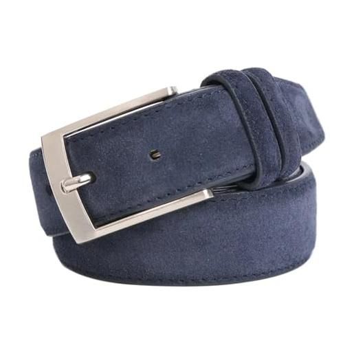 Generic cinture per le donne cintura mucca vera pelle per uomo e signora con oxford cinturino in tessuto vera pelle di lusso pin fibbia cinture blu, blu scuro, 130 cm