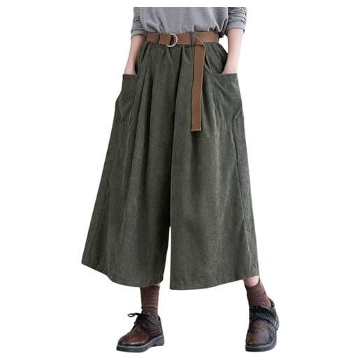 Generic pantaloni da donna in velluto a coste a gamba larga con elastico alto, jeans larghi da donna, culottes con cintura pantaloni da salotto, verde scuro, m
