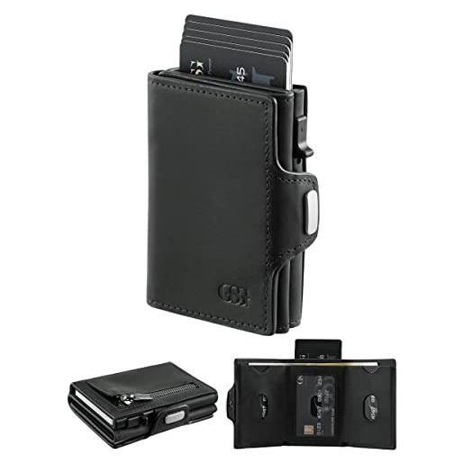 GSG SINCE 1998 gsg portafoglio uomo automatico pop up trifold vera pelle portafogli con tasca portamonete blocco rfid porta carte di credito piccolo portafogli nero (microfibra)