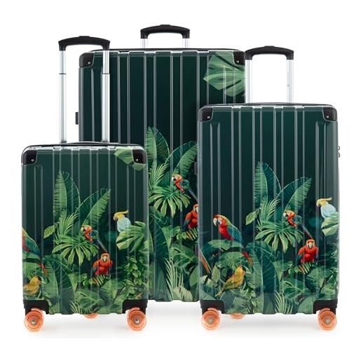 Hauptstadtkoffer q-damm - set di 3 valigie rigide con 4 ruote, trolleys a guscio rigido nelle taglie: cabina + media + grande, policarbonato/abs, tsa, design pappagallo