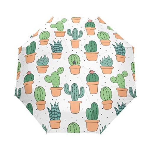 BEUSS cactus arte cactus ombrello pieghevole automatico antivento con auto apri chiudi portatile ombrelli per viaggi spiaggia donne bambini ragazzi ragazze
