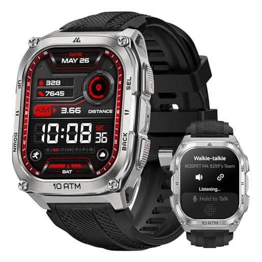 KOSPET tank m4 smartwatch uomo, acciaio inox completo, gps a 6 satelliti & mappe offline, 10atm subacqueo 45m, batteria 50 giorni, chiamate bluetooth, monitor salute 24/7, 1.96 amoled, android & ios