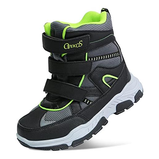 MINBEI ragazzi stivali da neve bambini scarpe da trekking invernali stivaletti antiscivolo scarponcino impermeabili caldo nero verde 36 eu