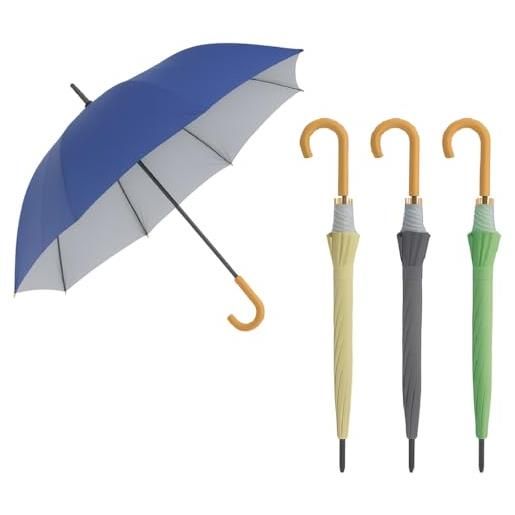 DANYX kit 4 ombrelli duplex antivento pioggia e sole - apertura automatica, 8 stecche in fibra di vetro, manico curvo effetto legno, fusto in metallo, diametro 112 cm, colori assortiti