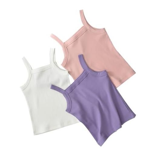 ACMEDE canotta da bambina in cotone per 3-12 anni canottiera da bambina ragazza canotta intima tinta unita a trama canottiere elastiche top senza maniche confezione da 3
