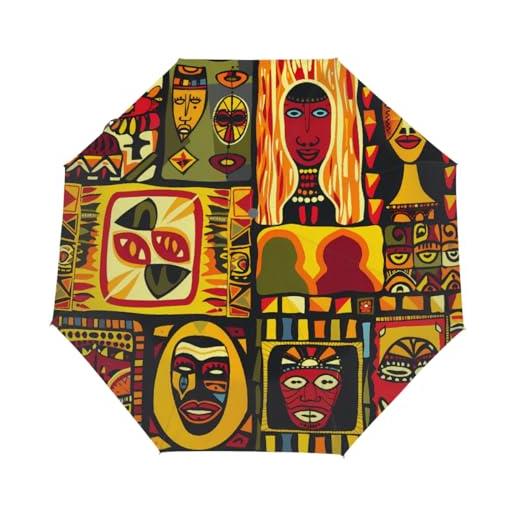 Mexpekil ombrello compatto stile africano etnico da viaggio forte antivento pieghevole automatico protezione uv sole pioggia ombrelli