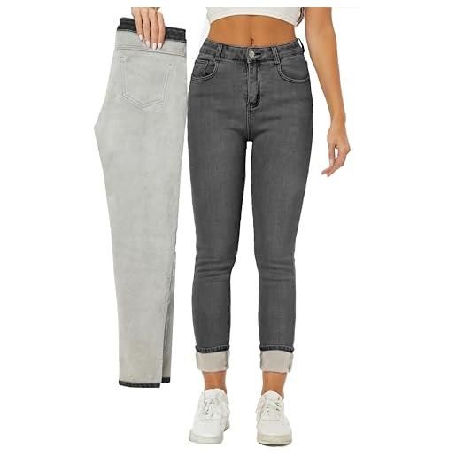 heipeiwa jeans invernali da donna spessi pantaloni skinny foderati in pile slim elasticizzati caldi jeggings, blu 017, s
