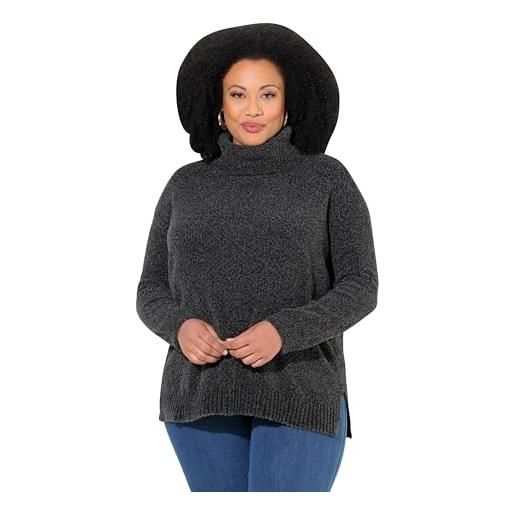 Ulla Popken maglione di ciniglia dal taglio oversize con collo alto e maniche lunghe grigio grafite 58+ 810312110-58+