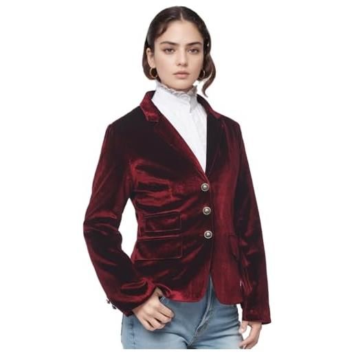 COSDREAMER giacca in velluto vintage da donna con scollo a v slim fit slit blazer a maniche lunghe cappotto elegante abito retrò casual, rosso, m